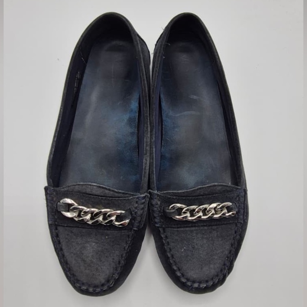 Vionic Black Suede Chain-Trim Loafers